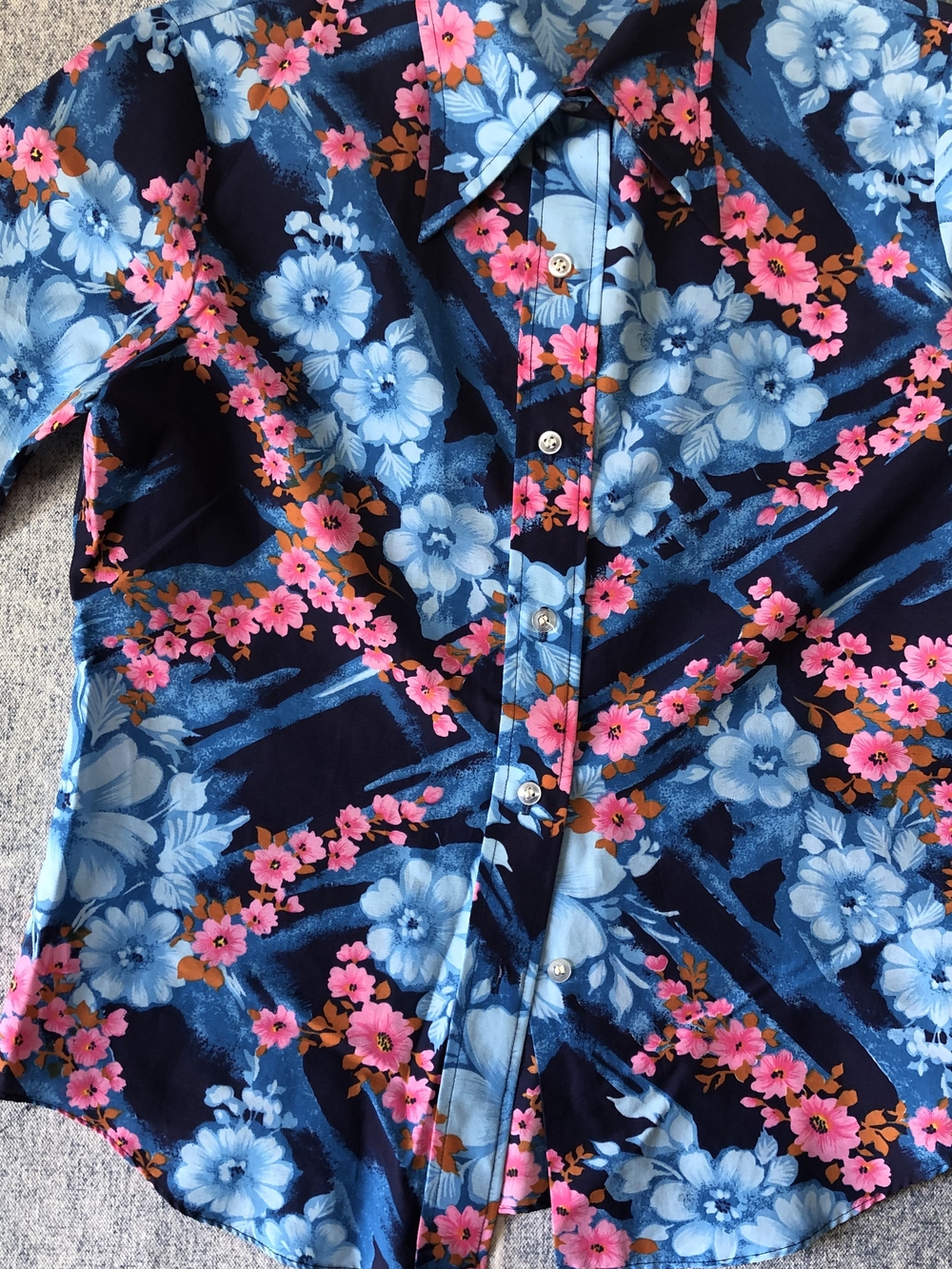 Men's Floral Dress Shirt in Navy with Blue & Pink Print - Picture 2 of 7